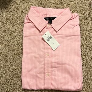 Banana Republic Women's Pink Stripped Riley Tailored-Fit Shirt Size 4 Tall